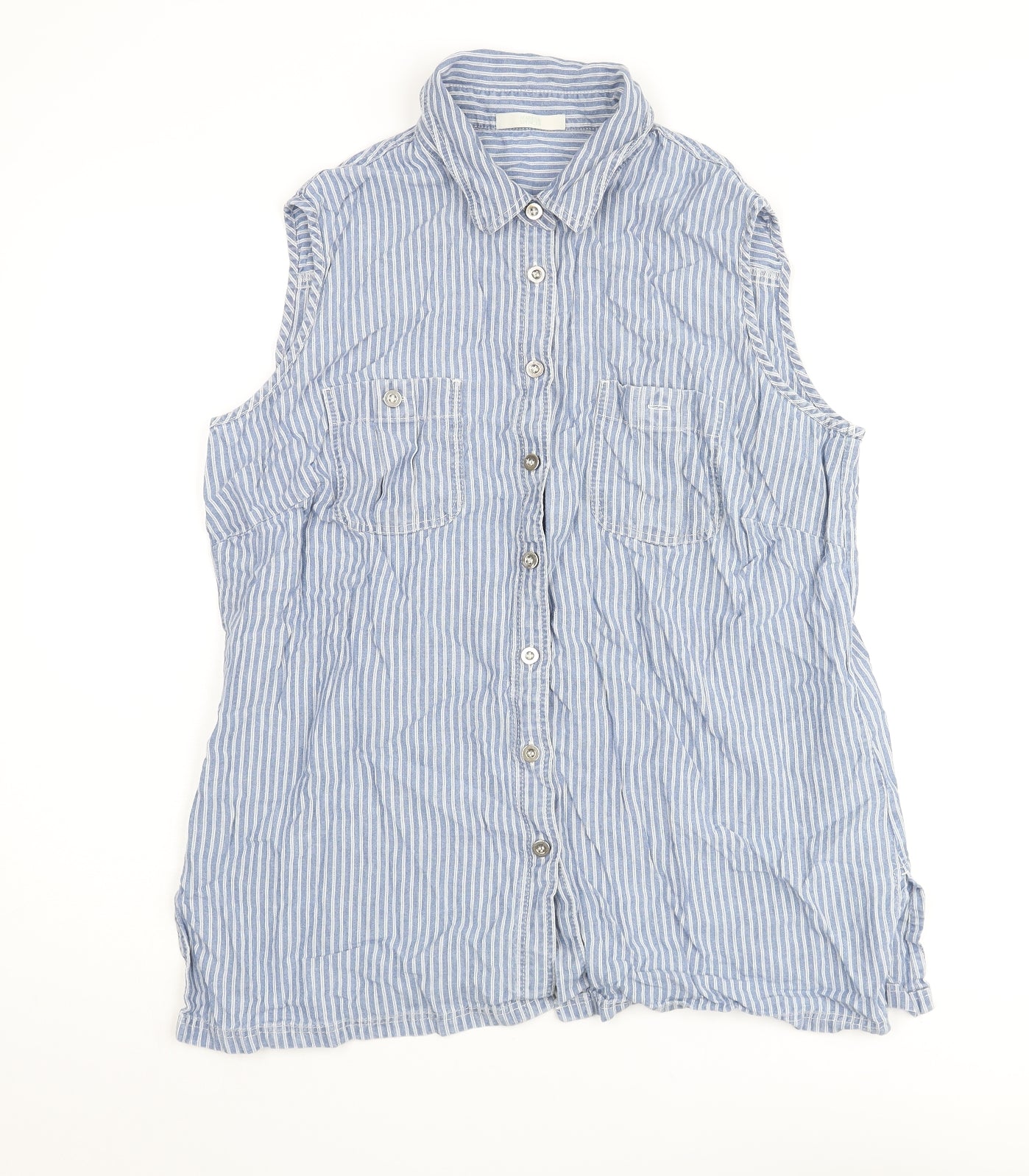 Marks and Spencer Womens Blue Striped Lyocell Basic Button-Up Size 18 Collared