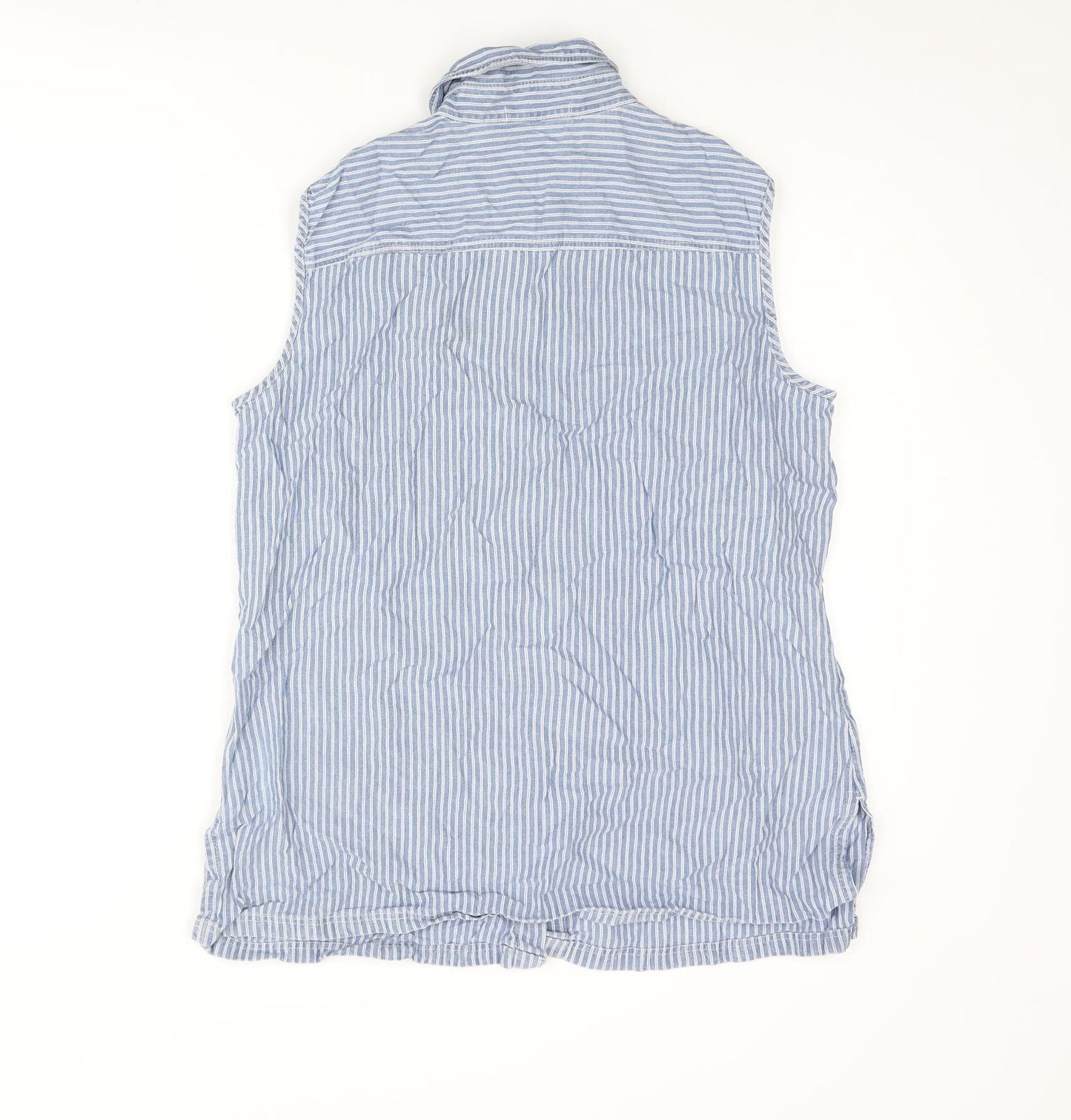 Marks and Spencer Womens Blue Striped Lyocell Basic Button-Up Size 18 Collared