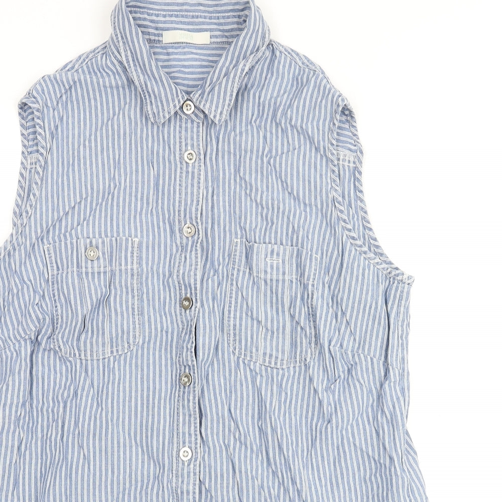 Marks and Spencer Womens Blue Striped Lyocell Basic Button-Up Size 18 Collared