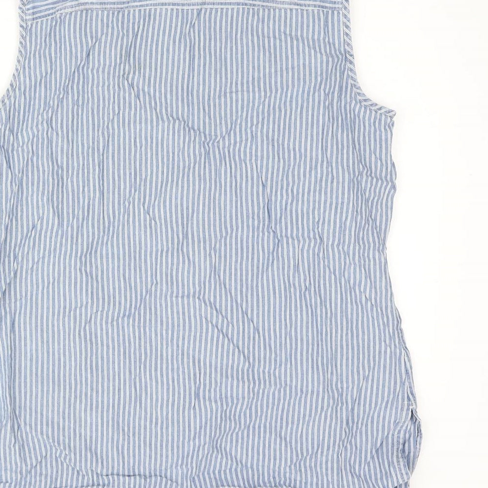 Marks and Spencer Womens Blue Striped Lyocell Basic Button-Up Size 18 Collared