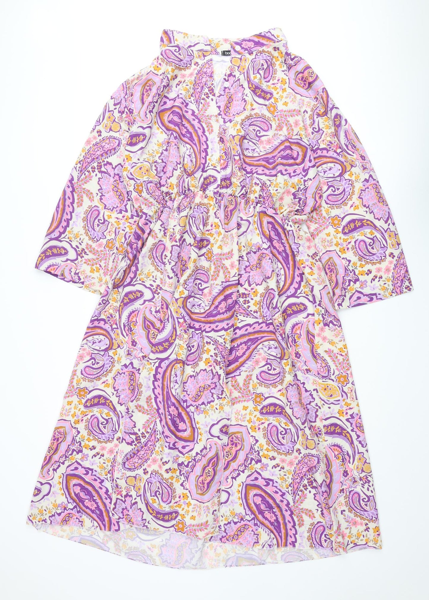 Boohoo Womens Multicoloured Paisley Polyester A-Line Size 22 Henley Button