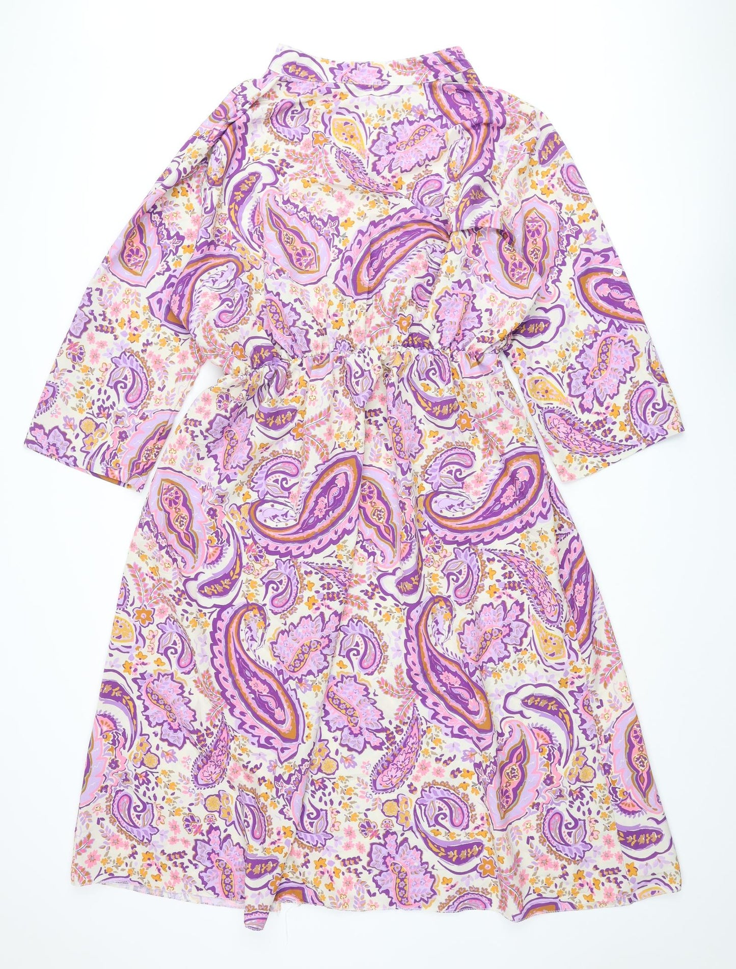 Boohoo Womens Multicoloured Paisley Polyester A-Line Size 22 Henley Button