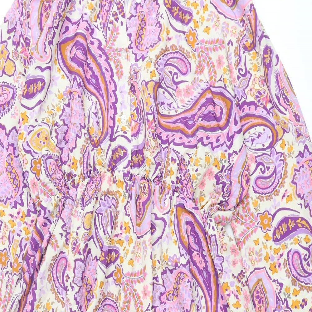 Boohoo Womens Multicoloured Paisley Polyester A-Line Size 22 Henley Button