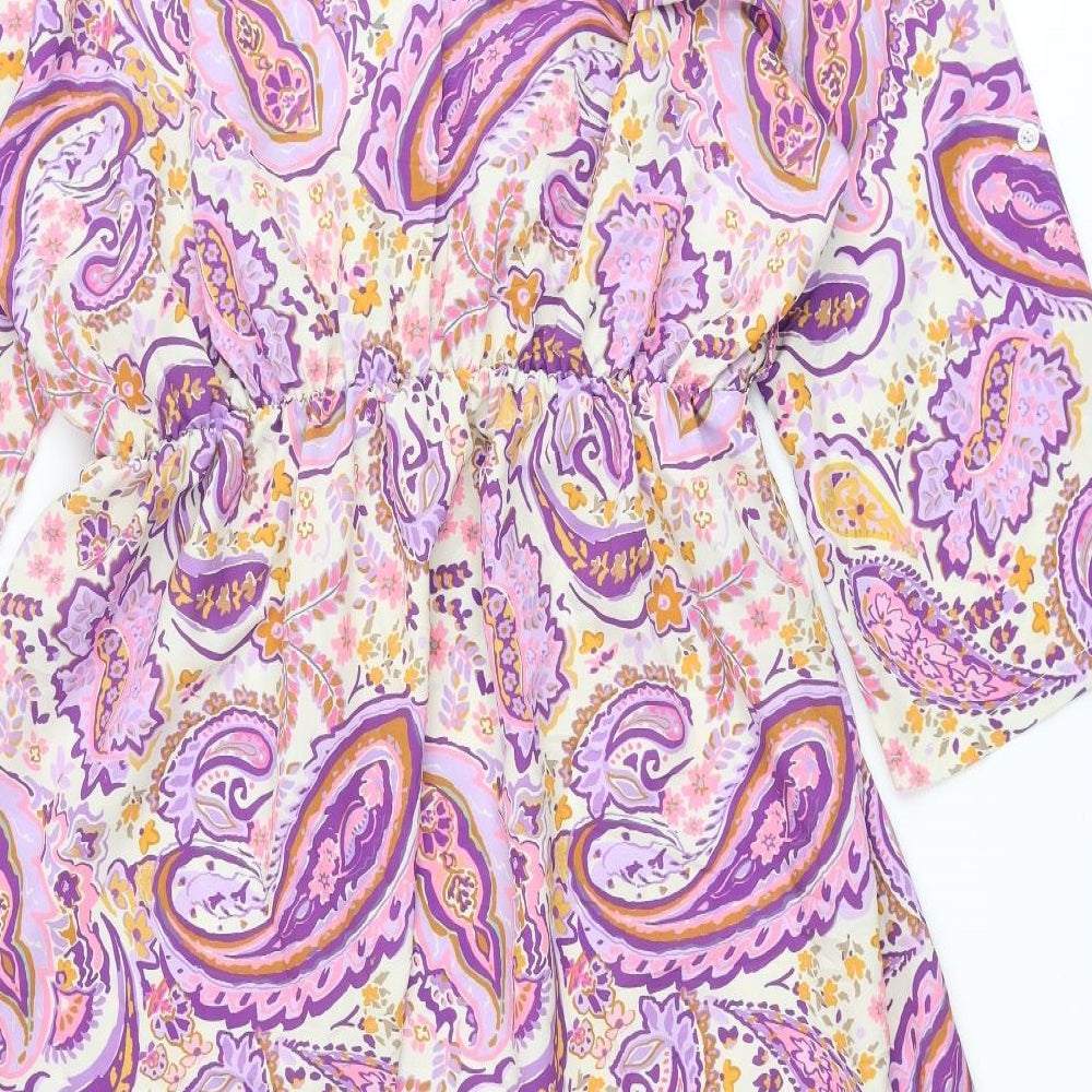 Boohoo Womens Multicoloured Paisley Polyester A-Line Size 22 Henley Button