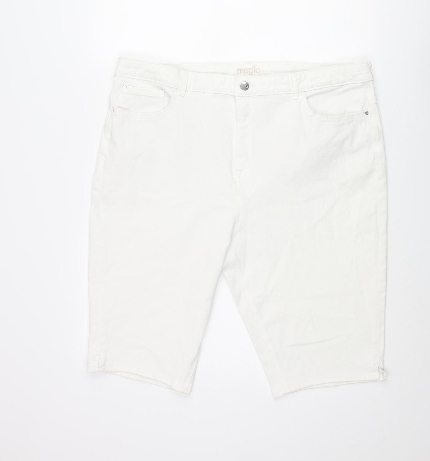 Marks and Womens White Cotton Bermuda Shorts Size 22 L12 in Regular Zip