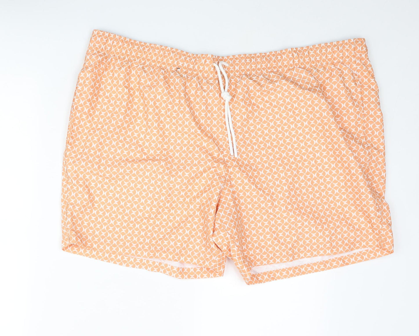 Marks and Spencer Mens Orange Geometric Polyester Sweat Shorts Size 3XL L6 in Regular Drawstring - Swim Shorts