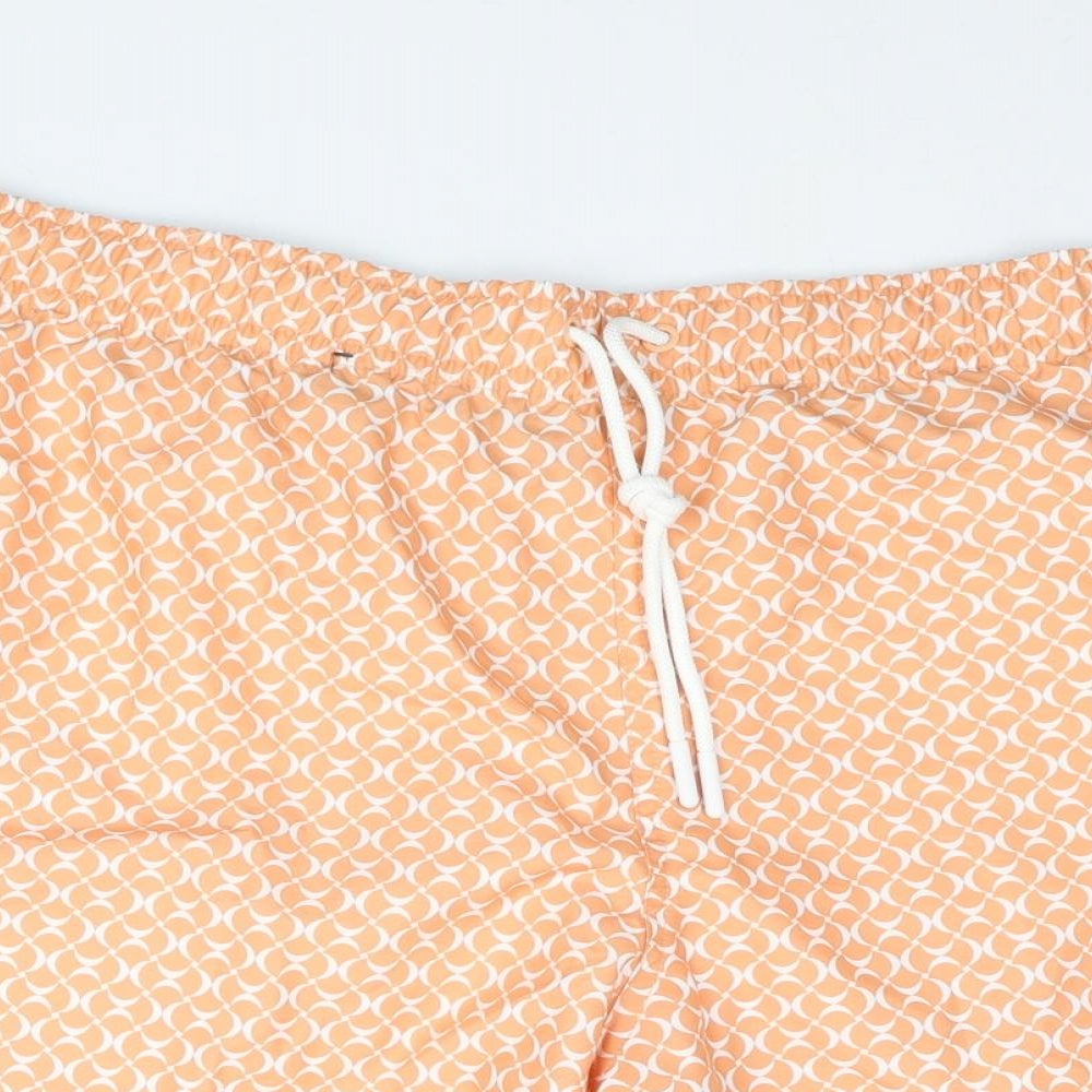 Marks and Spencer Mens Orange Geometric Polyester Sweat Shorts Size 3XL L6 in Regular Drawstring - Swim Shorts