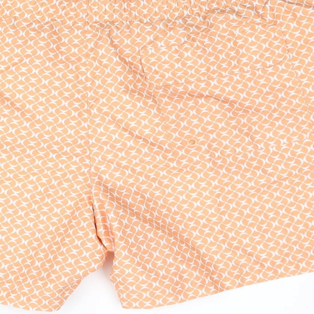 Marks and Spencer Mens Orange Geometric Polyester Sweat Shorts Size 3XL L6 in Regular Drawstring - Swim Shorts