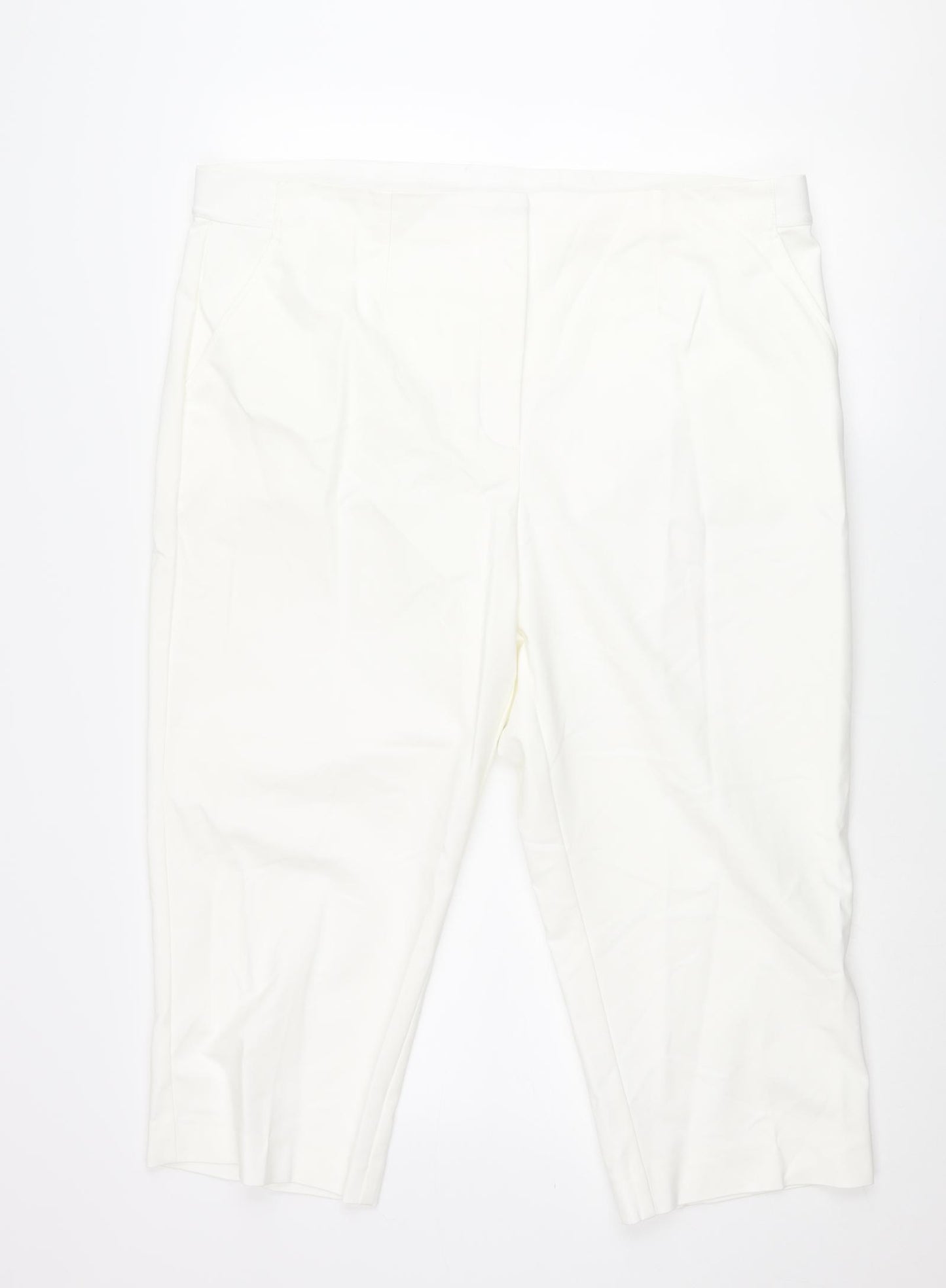 Marks and Womens White Cotton Capri Trousers Size 22 L21 in Regular