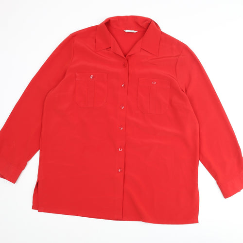 St Michael Womens Red Polyester Basic Button-Up Size 16 Collared