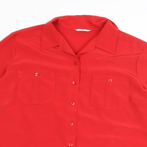 St Michael Womens Red Polyester Basic Button-Up Size 16 Collared