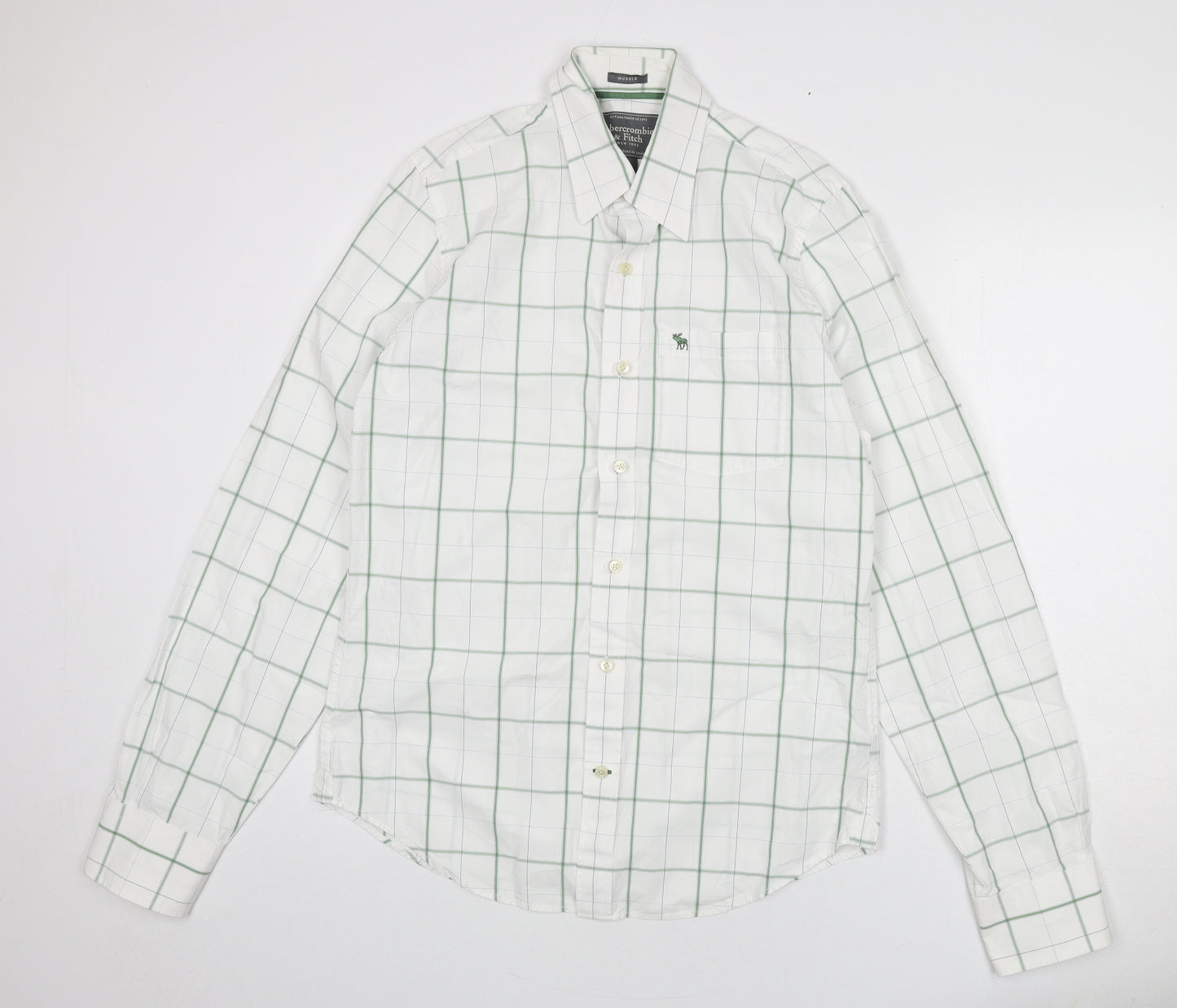 Abercrombie & Fitch Mens White Plaid Cotton Button-Up Size L Collared Button