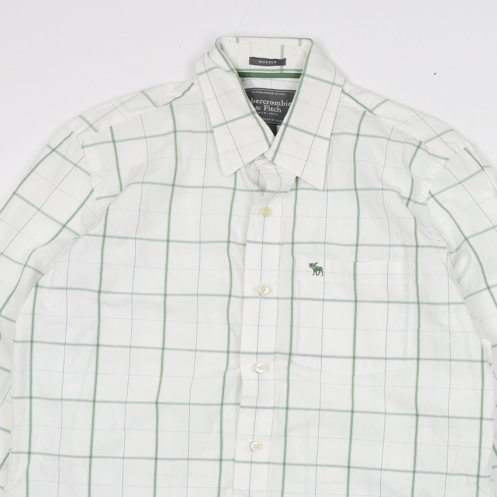 Abercrombie & Fitch Mens White Plaid Cotton Button-Up Size L Collared Button
