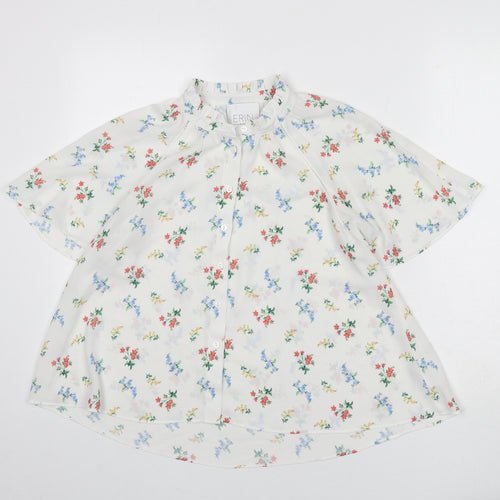 Erin Fetherston Womens White Floral Polyester Basic Button-Up Size 12 Collared