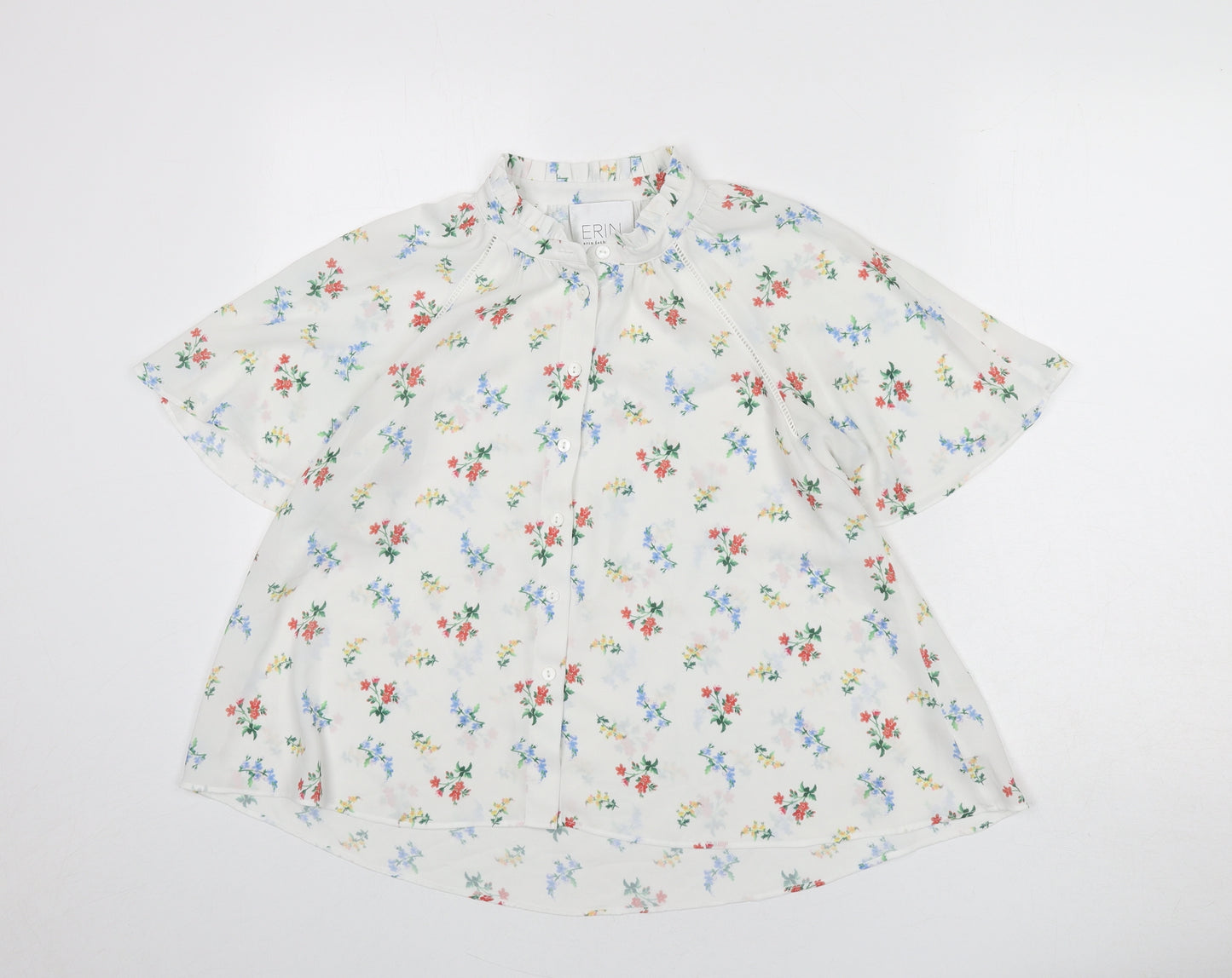 Erin Fetherston Womens White Floral Polyester Basic Button-Up Size 12 Collared