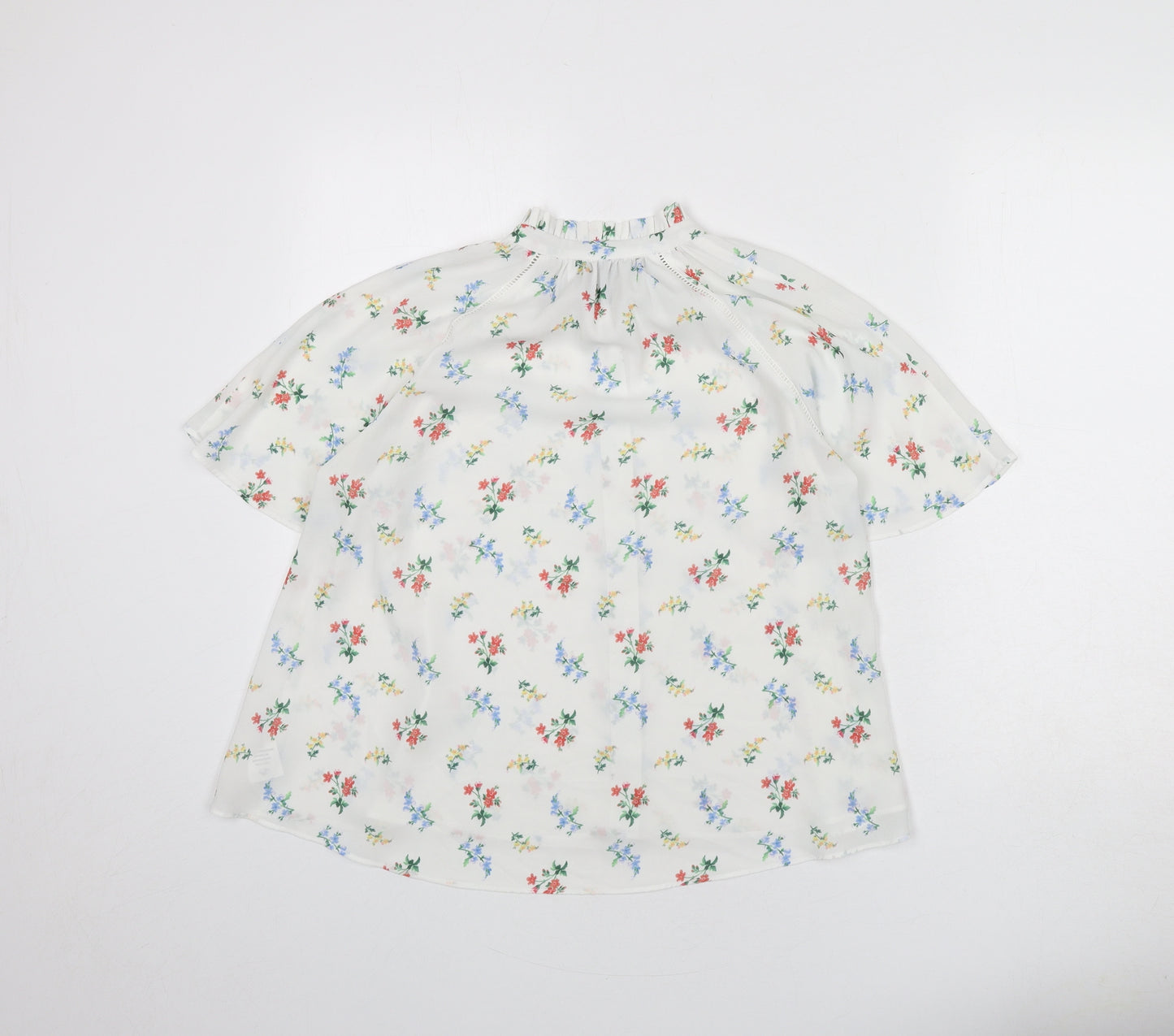 Erin Fetherston Womens White Floral Polyester Basic Button-Up Size 12 Collared