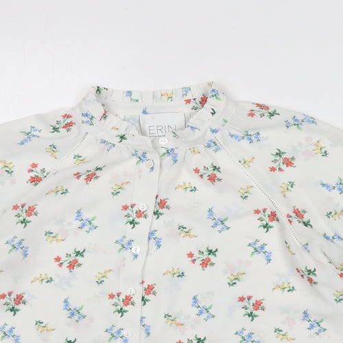 Erin Fetherston Womens White Floral Polyester Basic Button-Up Size 12 Collared