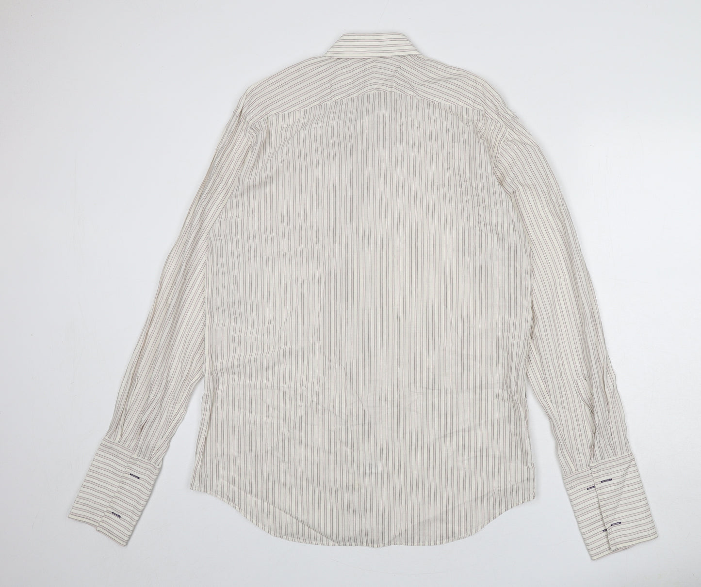 Paul Smith Mens Beige Striped Cotton Button-Up Size 16.5 Collared Button