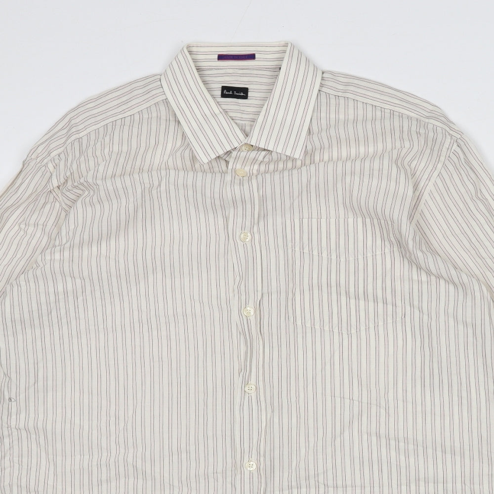Paul Smith Mens Beige Striped Cotton Button-Up Size 16.5 Collared Button