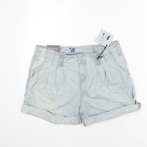 YesYes Womens Blue Cotton Paperbag Shorts Size 8 L3 in Regular Button