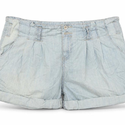 YesYes Womens Blue Cotton Paperbag Shorts Size 8 L3 in Regular Button