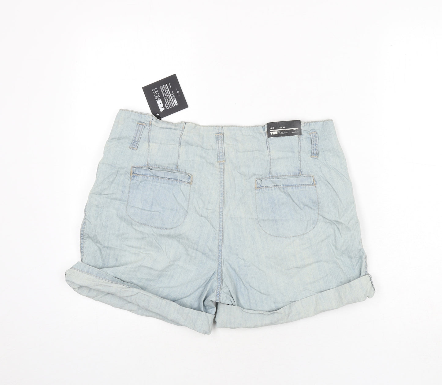 YesYes Womens Blue Cotton Paperbag Shorts Size 8 L3 in Regular Button