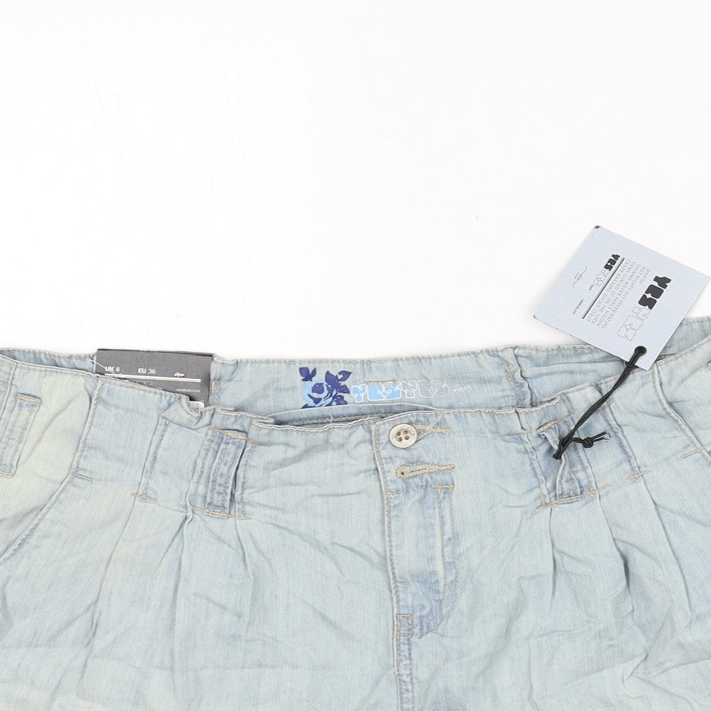 YesYes Womens Blue Cotton Paperbag Shorts Size 8 L3 in Regular Button