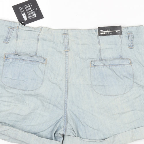 YesYes Womens Blue Cotton Paperbag Shorts Size 8 L3 in Regular Button
