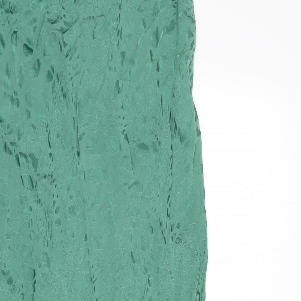 Topshop Womens Green Geometric Viscose A-Line Skirt Size 8