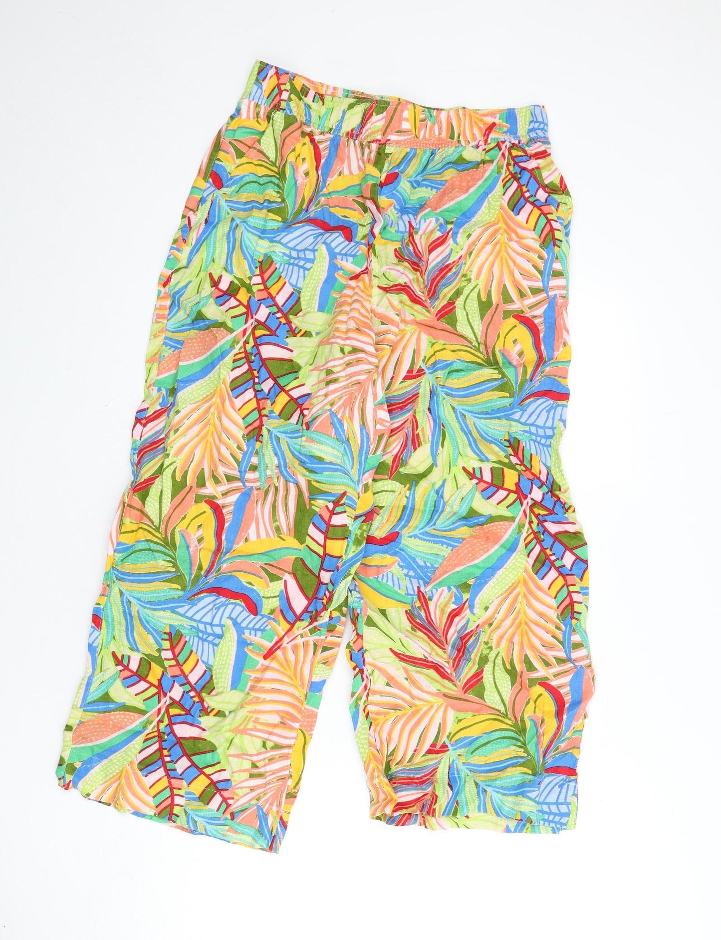 C&C Womens Multicoloured Floral Linen Trousers Size M L24 in Regular
