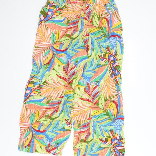C&C Womens Multicoloured Floral Linen Trousers Size M L24 in Regular