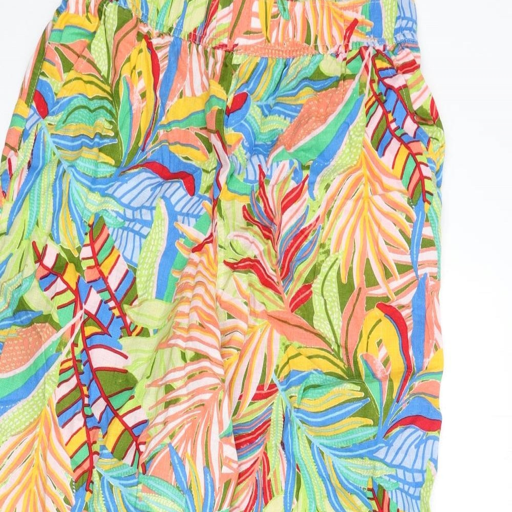 C&C Womens Multicoloured Floral Linen Trousers Size M L24 in Regular