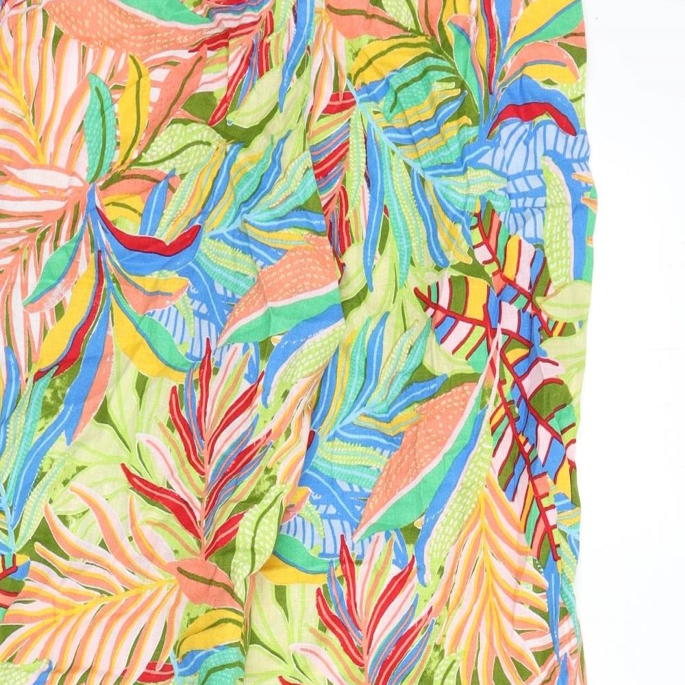 C&C Womens Multicoloured Floral Linen Trousers Size M L24 in Regular