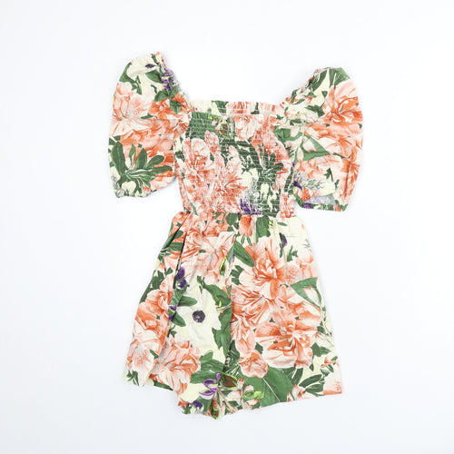 H&M Womens Multicoloured Floral Cotton Romper One-Piece Size 10 L3 in Pullover - Shirred Bust