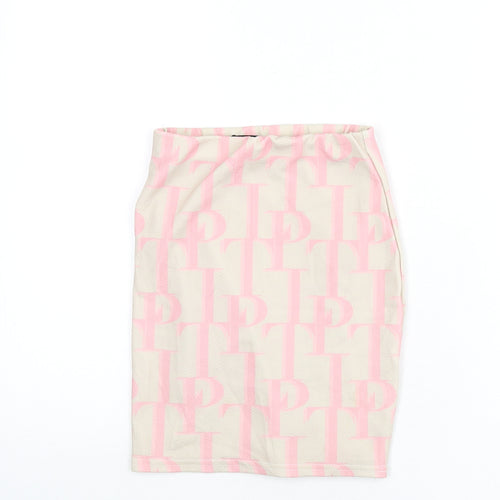 PRETTYLITTLETHING Womens Beige Geometric Polyester Bandage Skirt Size 4 - PLT