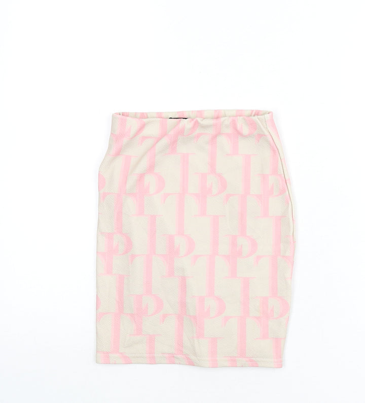 PRETTYLITTLETHING Womens Beige Geometric Polyester Bandage Skirt Size 4 - PLT