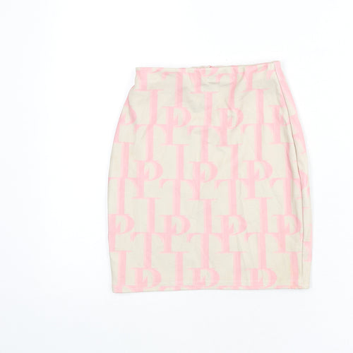 PRETTYLITTLETHING Womens Beige Geometric Polyester Bandage Skirt Size 4 - PLT