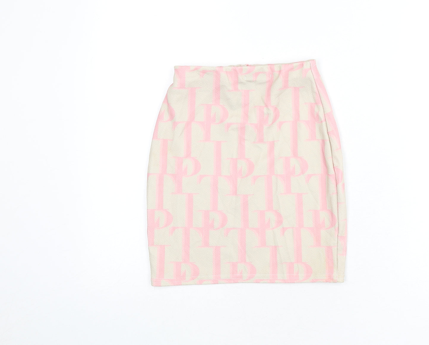 PRETTYLITTLETHING Womens Beige Geometric Polyester Bandage Skirt Size 4 - PLT