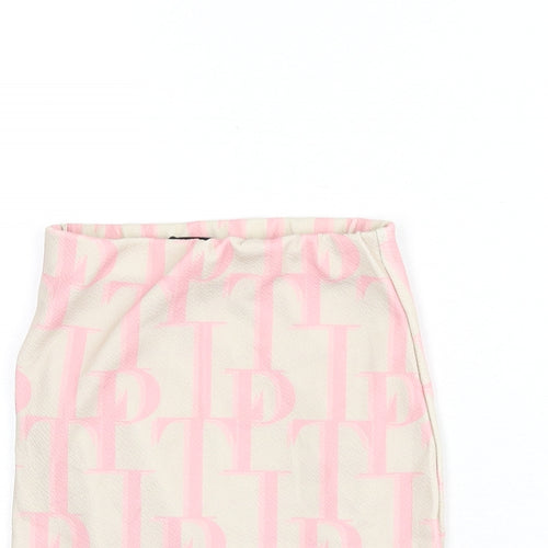 PRETTYLITTLETHING Womens Beige Geometric Polyester Bandage Skirt Size 4 - PLT