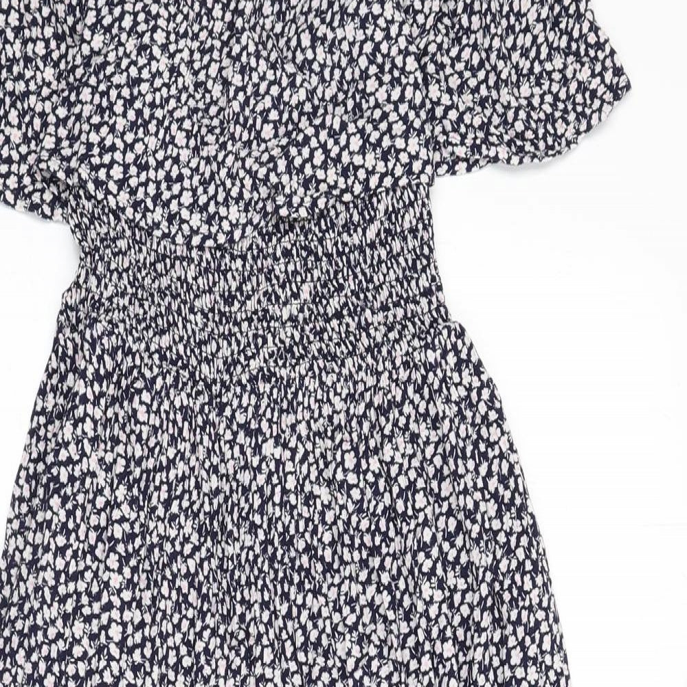 NEXT Womens Multicoloured Floral Viscose A-Line Size 8 Off the Shoulder Pullover - Slit