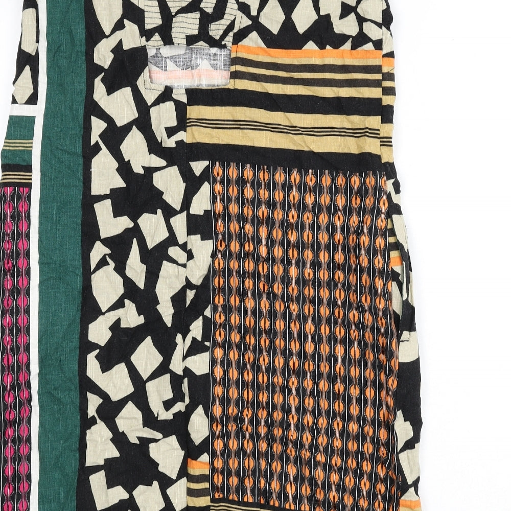 NEXT Womens Multicoloured Geometric Linen Sheath Size 14 Square Neck Tie