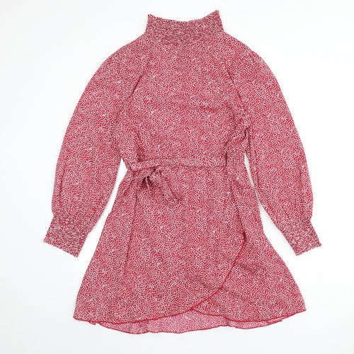 Influence Womens Red Polka Dot Polyester A-Line Size 8 Mock Neck Pullover