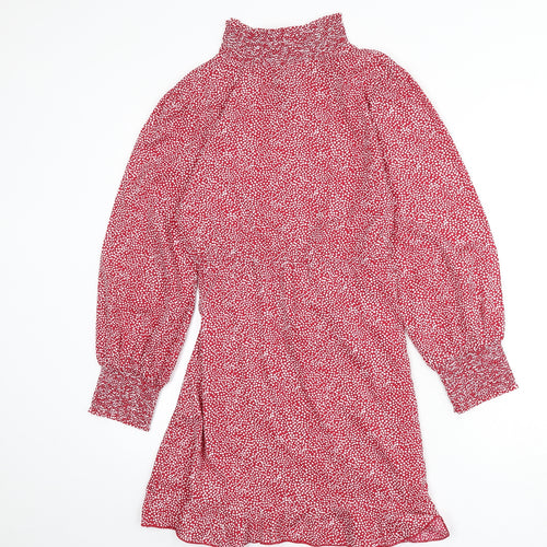 Influence Womens Red Polka Dot Polyester A-Line Size 8 Mock Neck Pullover