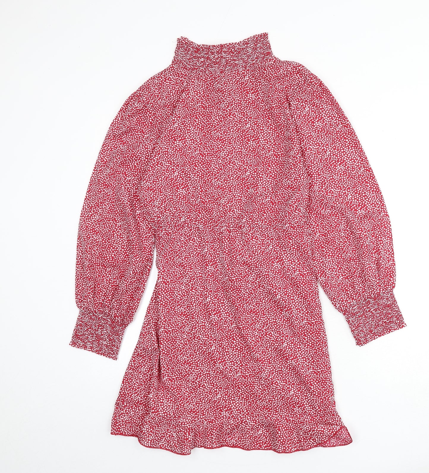 Influence Womens Red Polka Dot Polyester A-Line Size 8 Mock Neck Pullover