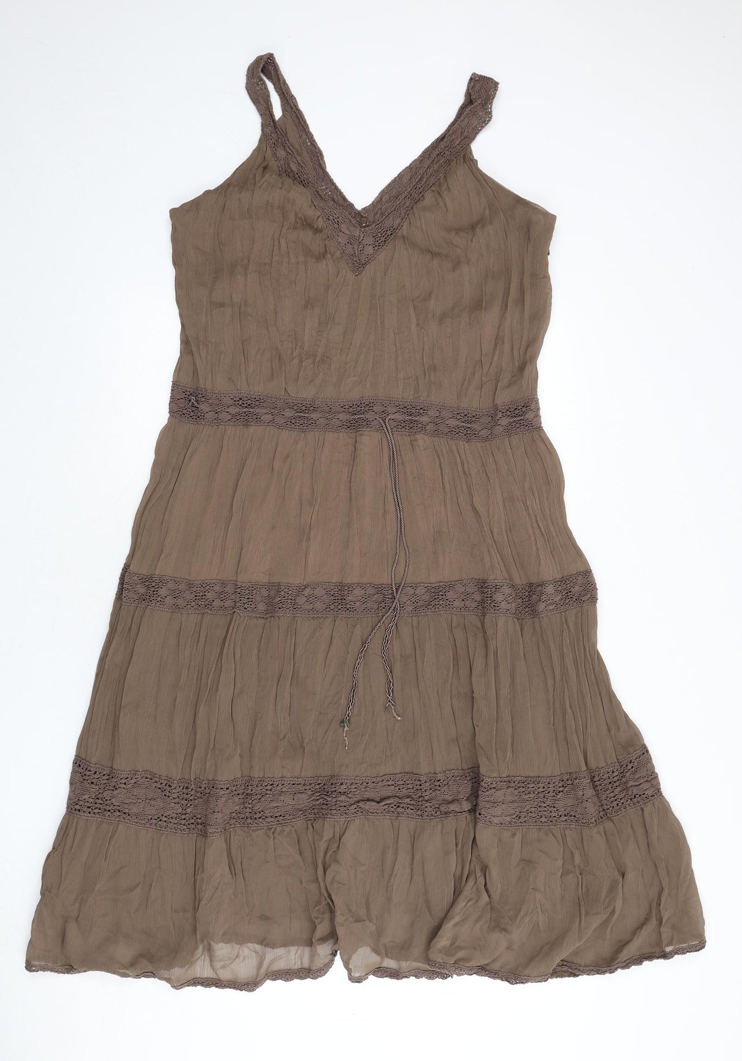 Marks and Spencer Womens Brown Polyester A-Line Size 18 V-Neck Zip - Lace Detail