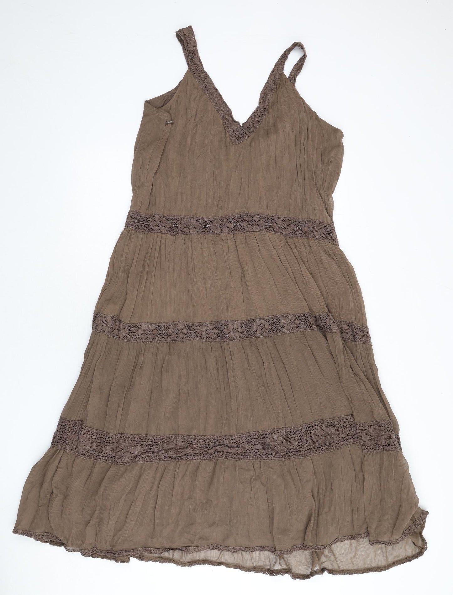 Marks and Spencer Womens Brown Polyester A-Line Size 18 V-Neck Zip - Lace Detail