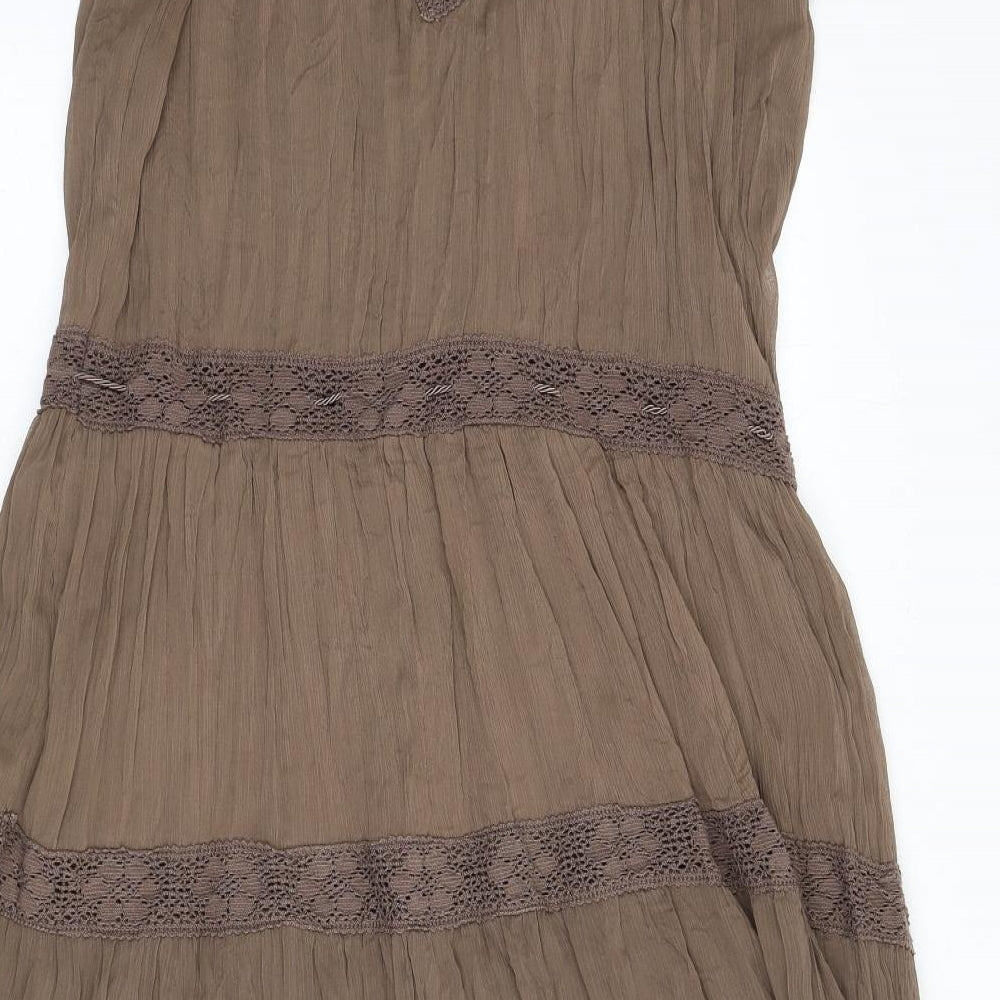 Marks and Spencer Womens Brown Polyester A-Line Size 18 V-Neck Zip - Lace Detail