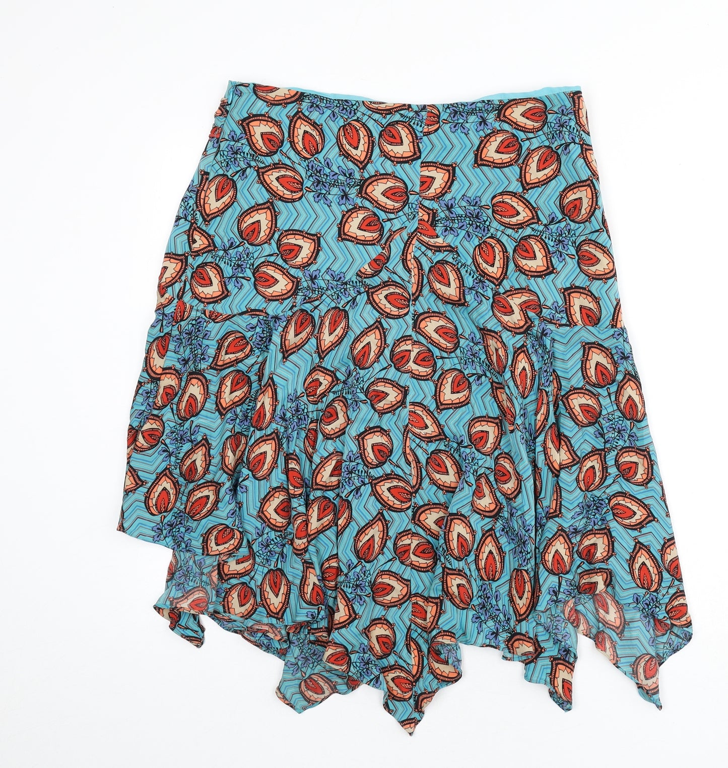 Karen Millen Womens Multicoloured Geometric Silk Flare Skirt Size 12 Zip - Asymmetric, Buckle, Tie Detail