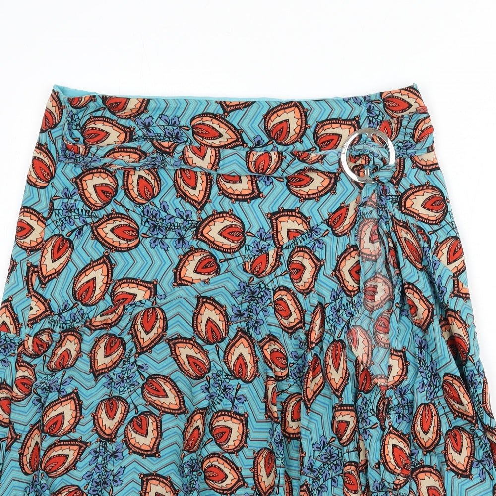 Karen Millen Womens Multicoloured Geometric Silk Flare Skirt Size 12 Zip - Asymmetric, Buckle, Tie Detail