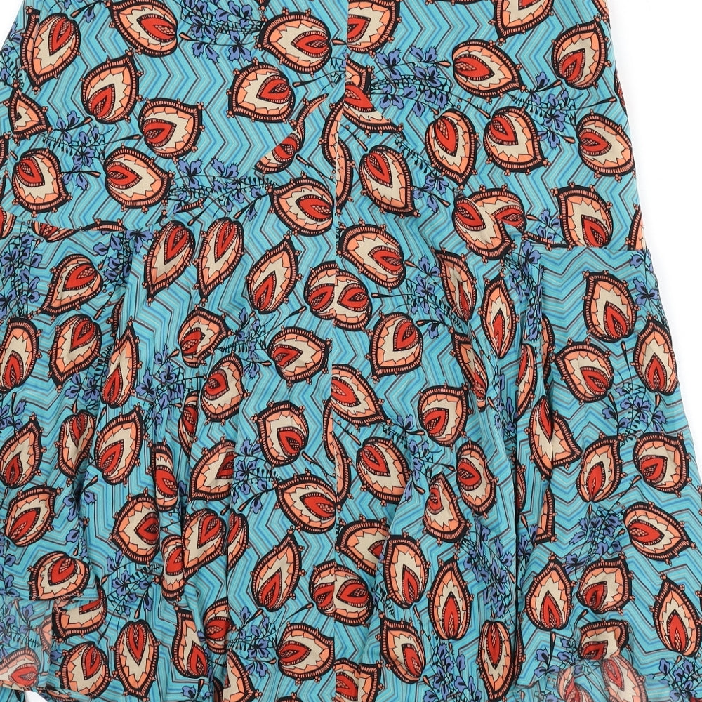 Karen Millen Womens Multicoloured Geometric Silk Flare Skirt Size 12 Zip - Asymmetric, Buckle, Tie Detail